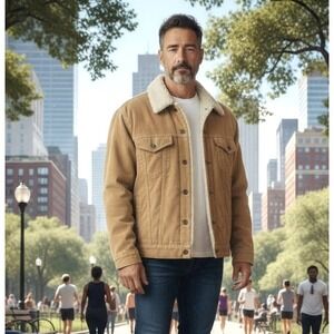 Levi's Premium Men's Size Medium Corduroy Sherpa Lined Golden Tan Trucker Jacket